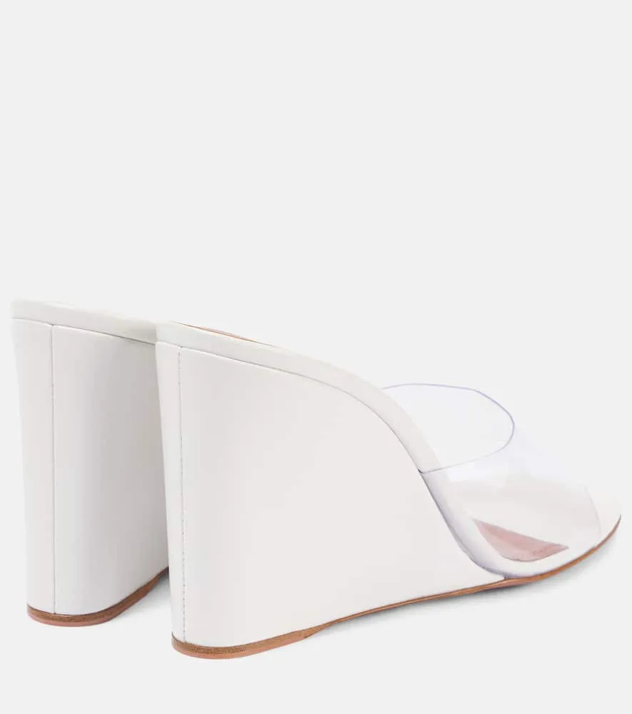 Amina Muaddi Lupita Half Glass PVC and leather wedge mules