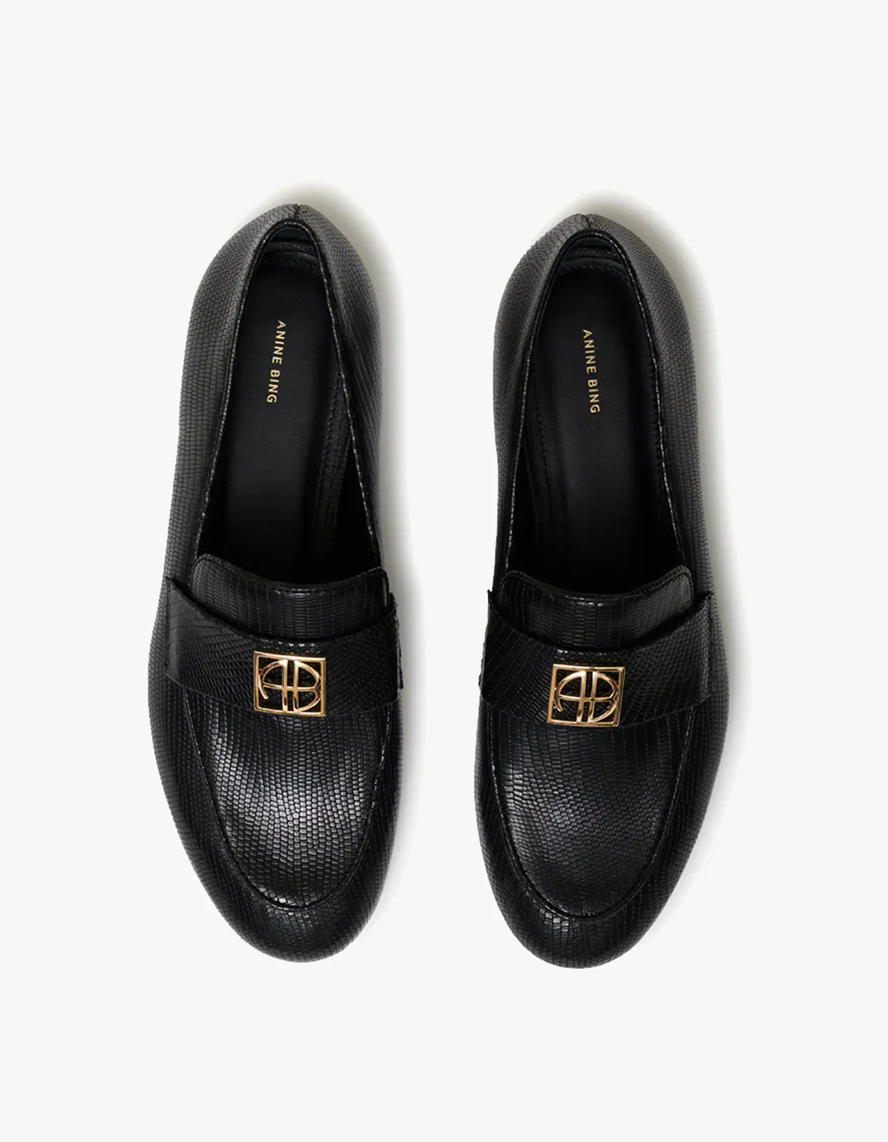 Anine Bing Corrine Loafers Monogram - Black Mini Embossed