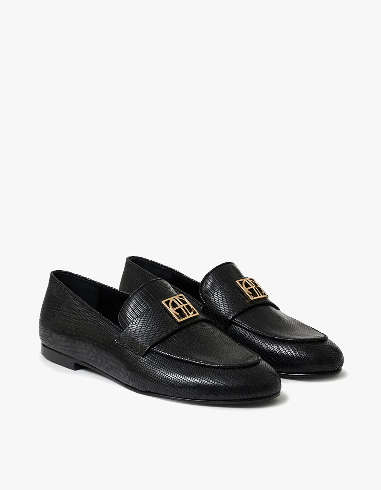 Anine Bing Corrine Loafers Monogram - Black Mini Embossed