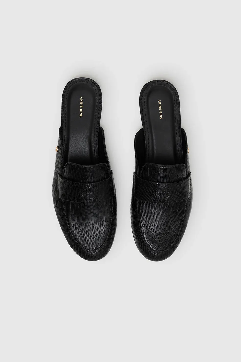 Anine Bing Corrine Mules - Mini Embossed Black
