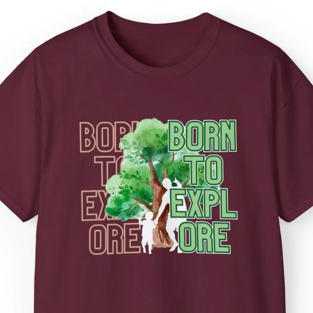 Born to Explore Men's Tee: Father-Son Adventure Among Tall Trees