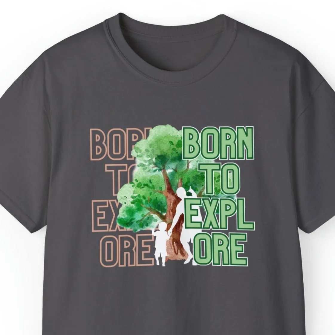 Born to Explore Men's Tee: Father-Son Adventure Among Tall Trees