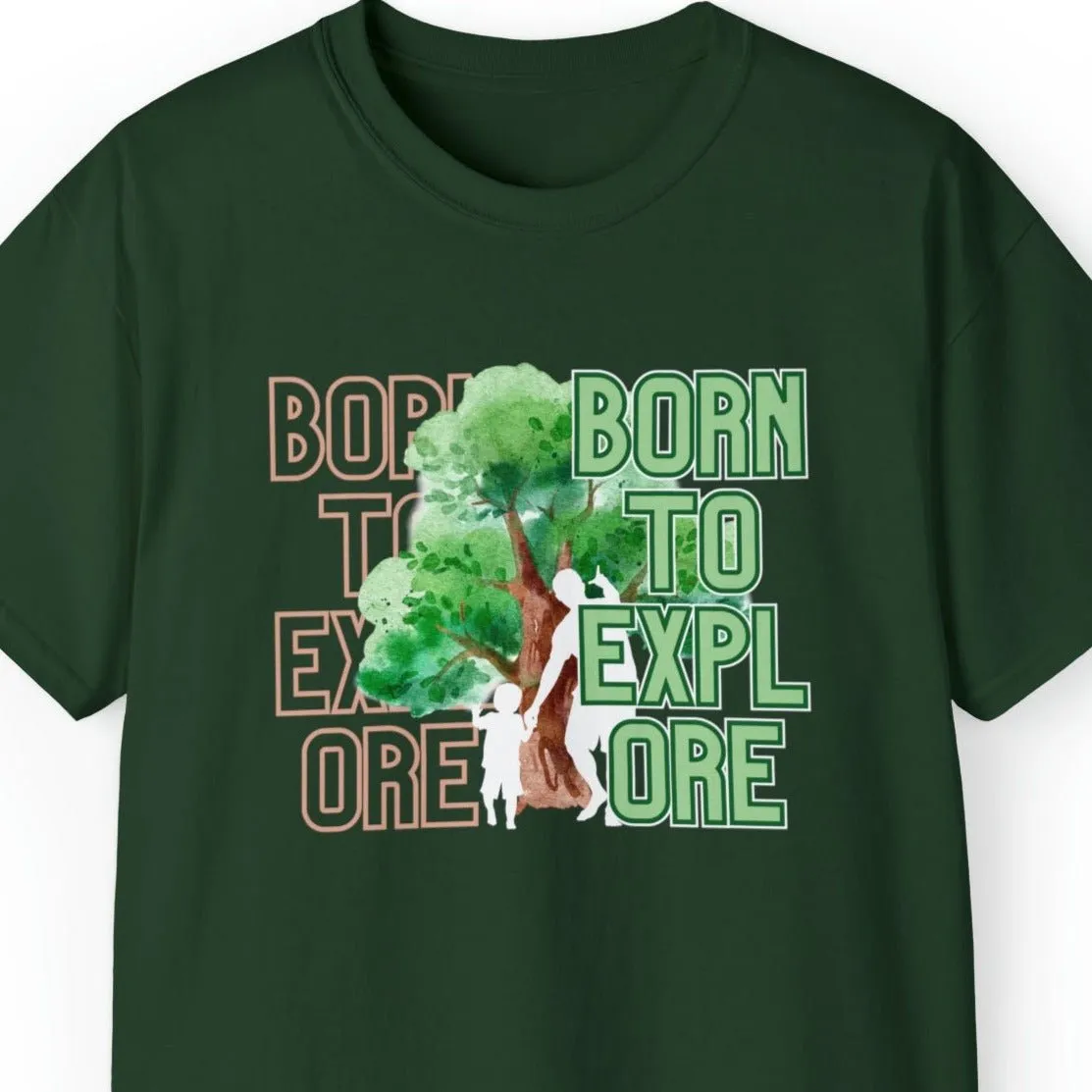 Born to Explore Men's Tee: Father-Son Adventure Among Tall Trees