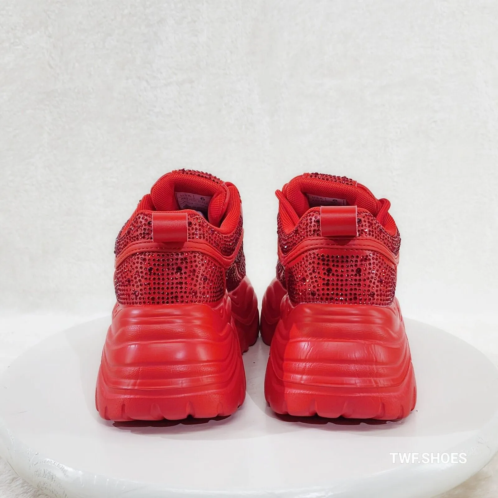 Cush Sport Rhinestone Comfy Platform Light Weight Sneakers Red