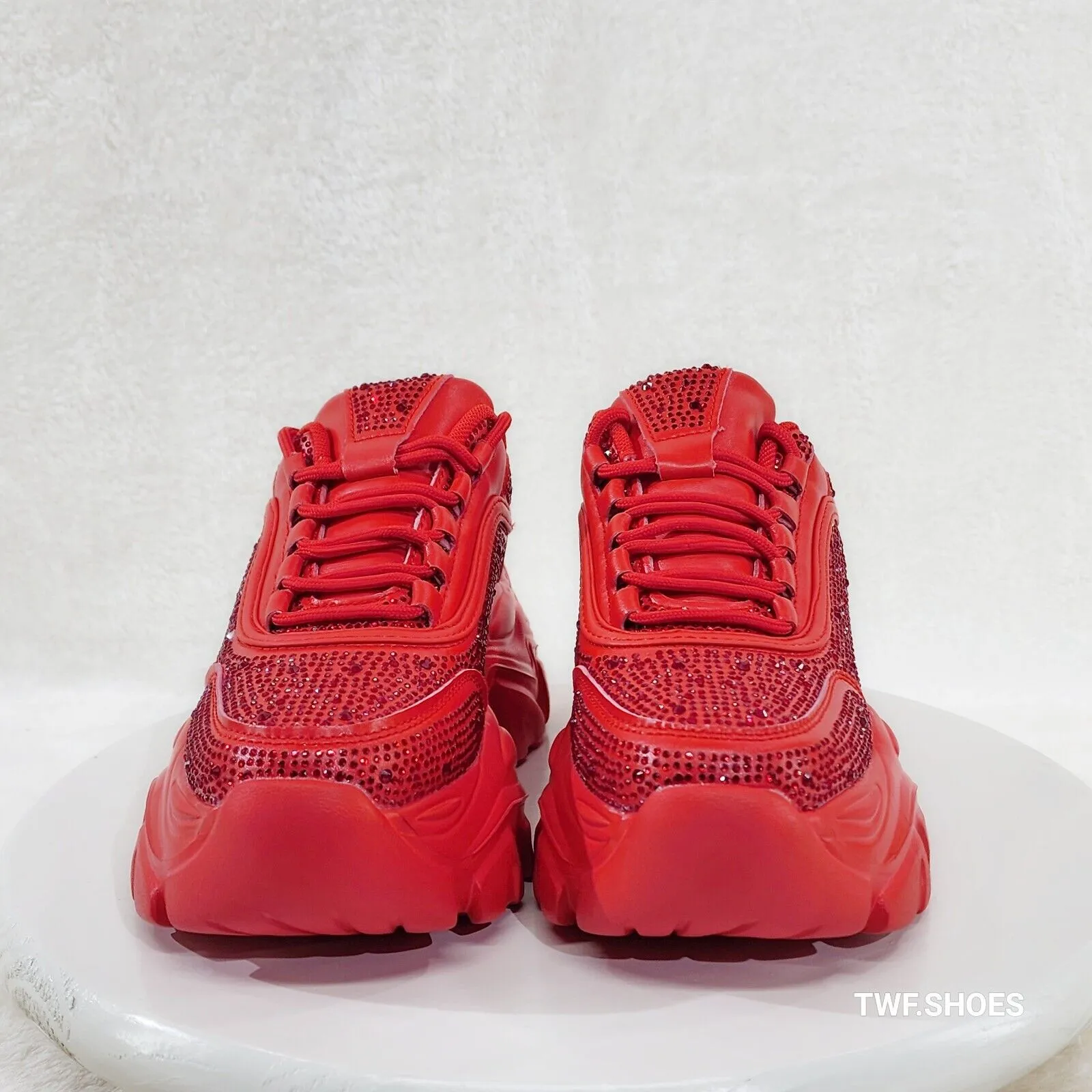 Cush Sport Rhinestone Comfy Platform Light Weight Sneakers Red