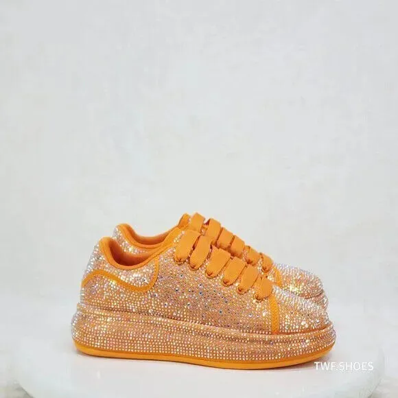 Dazzle Cush Orange Rhinestone Comfy Platform Sneakers Tennis Shoes