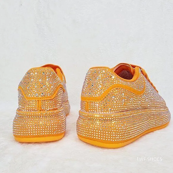 Dazzle Cush Orange Rhinestone Comfy Platform Sneakers Tennis Shoes
