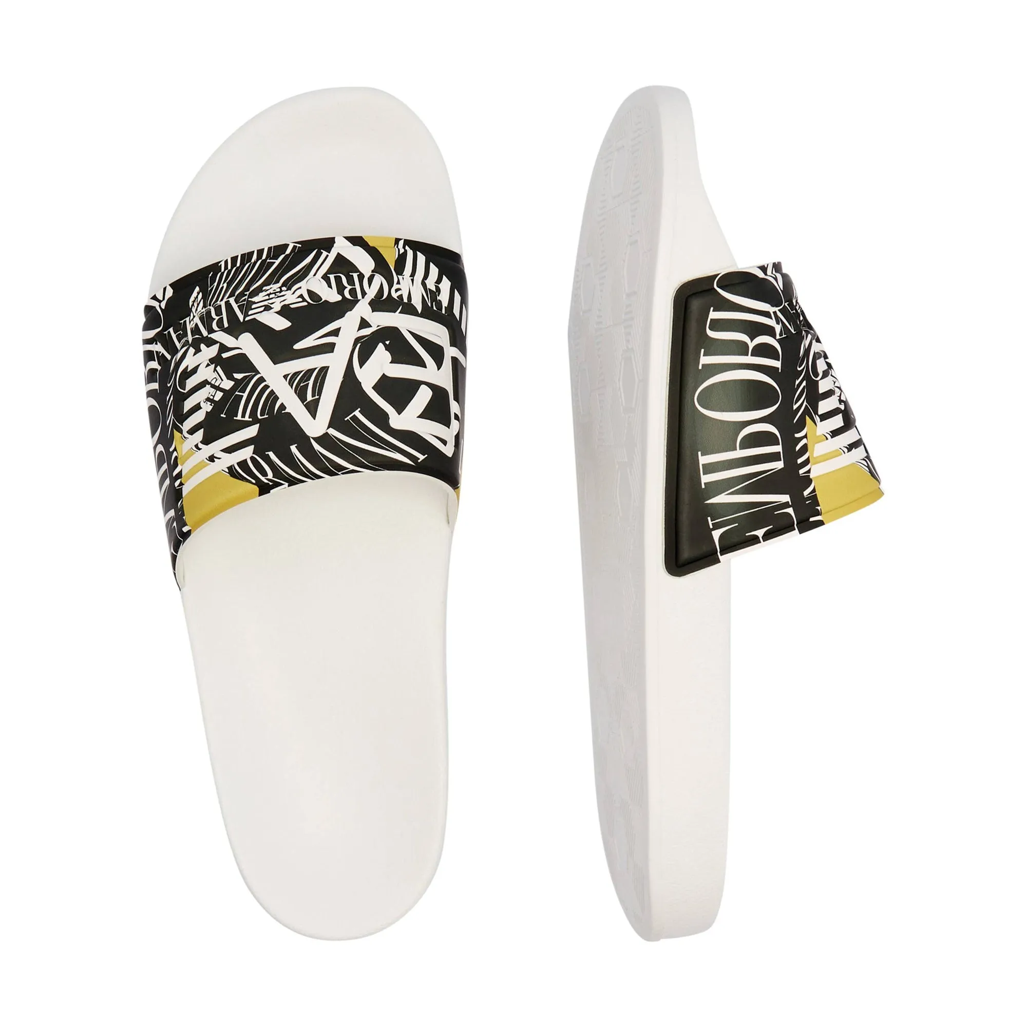 EA7 Emporio Armani Visibility Logo Slides White/Antique Moss Rings Print