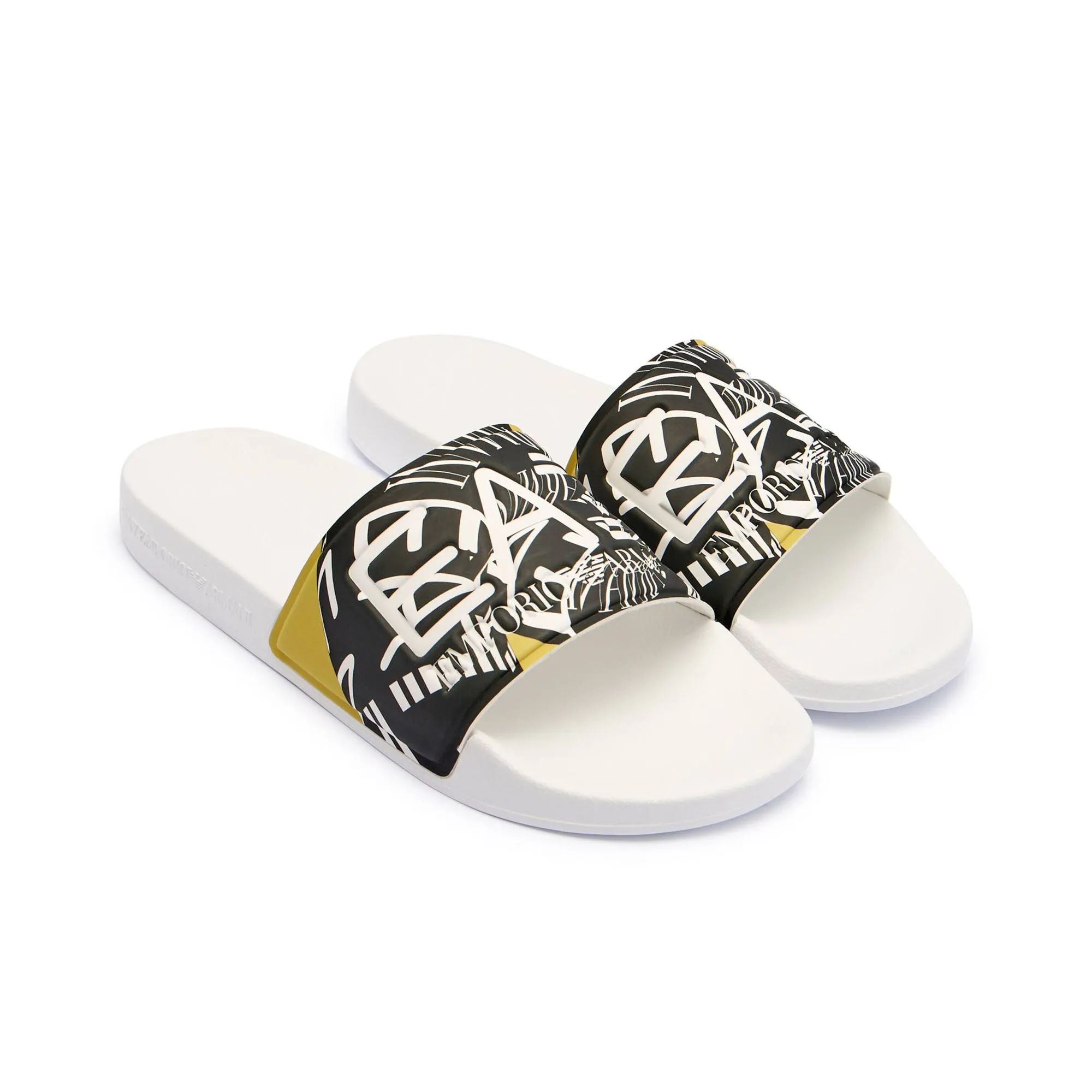 EA7 Emporio Armani Visibility Logo Slides White/Antique Moss Rings Print