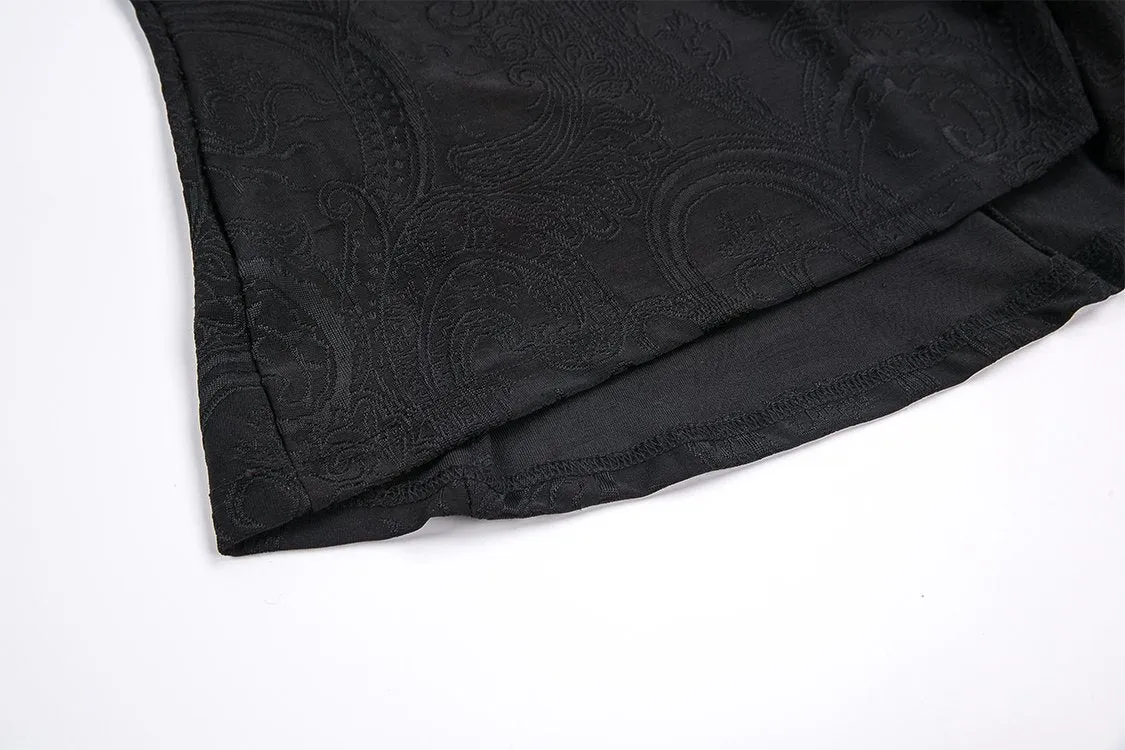 Gothic off-the-shoulder patterned T-shirt with lace and button row on top TW168