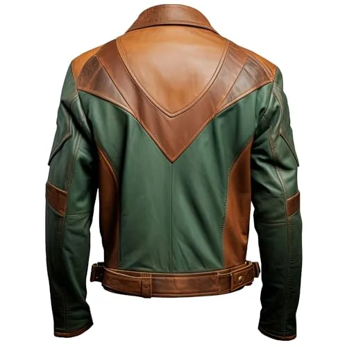 Mens Distressed Brown Sea Green Genuine Sheepskin Shirt Collar Racing Outfit Stylish Sporty Moto Leather Jacket