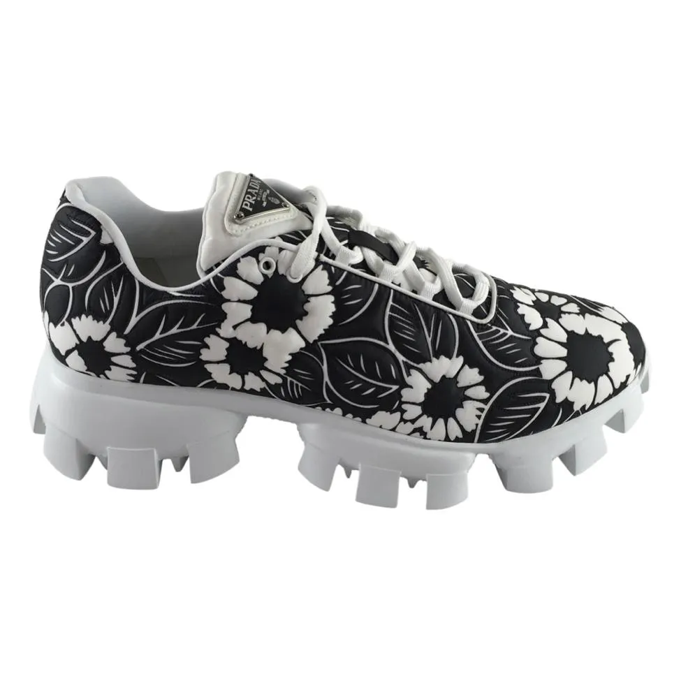 Prada Men's Cloudbust Sneakers Floral Patterned Black & White Color Size 9.5