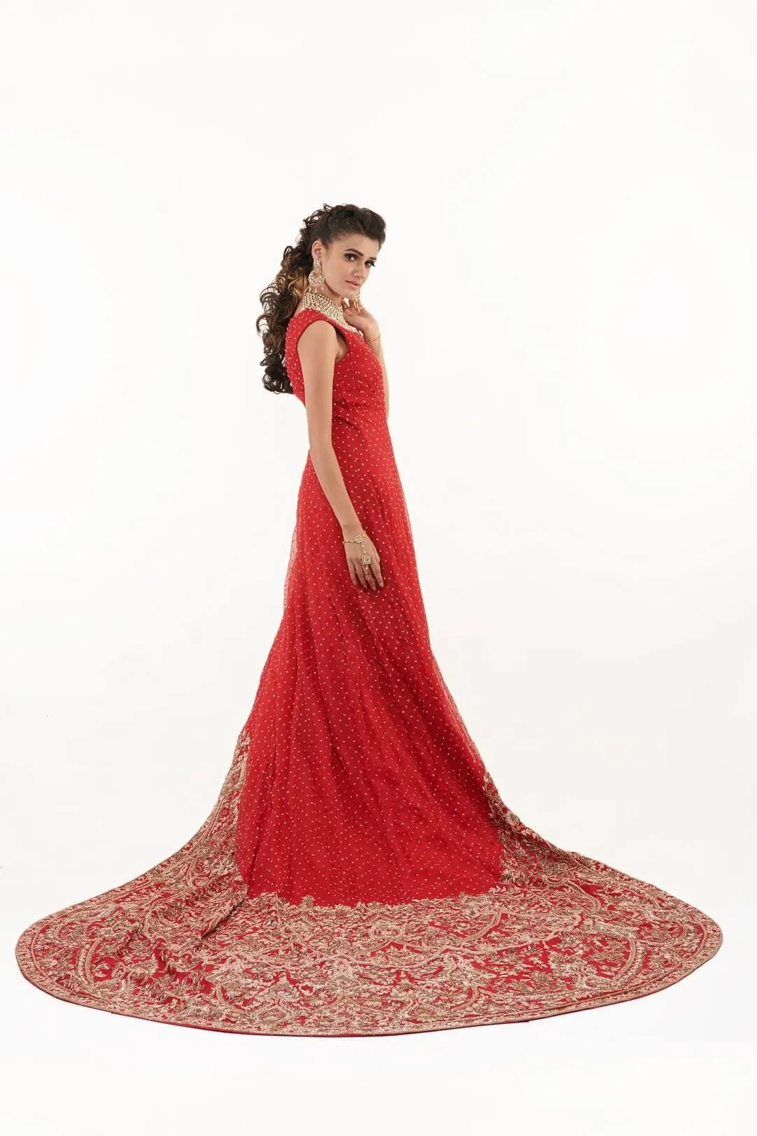 Red Bridal Back Slit Gown Trail